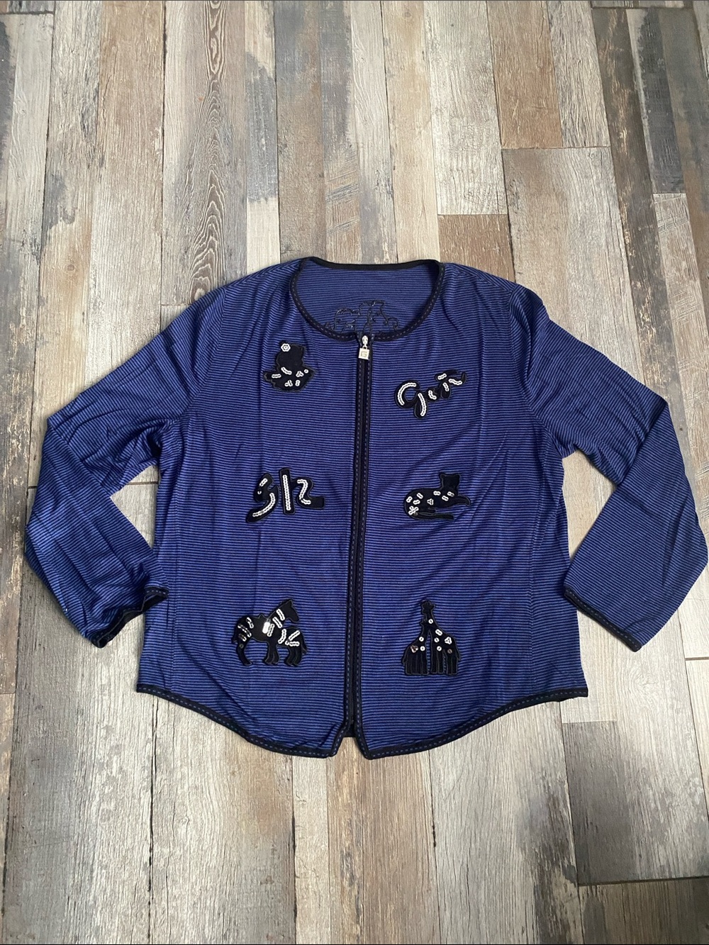 Navy Blue Beaded Zip-Front Women's Jacket